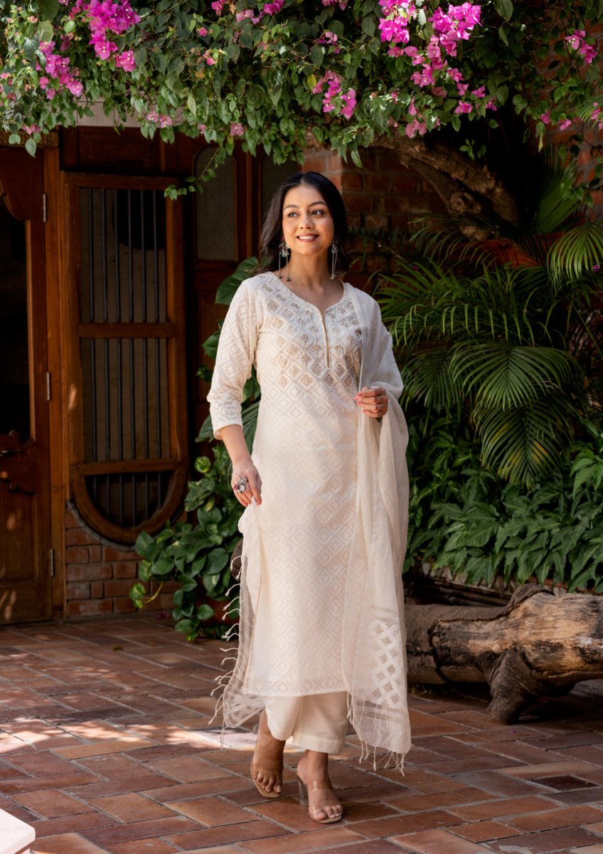 Katan Weave Handloom Cotton Suit Set - Payal
