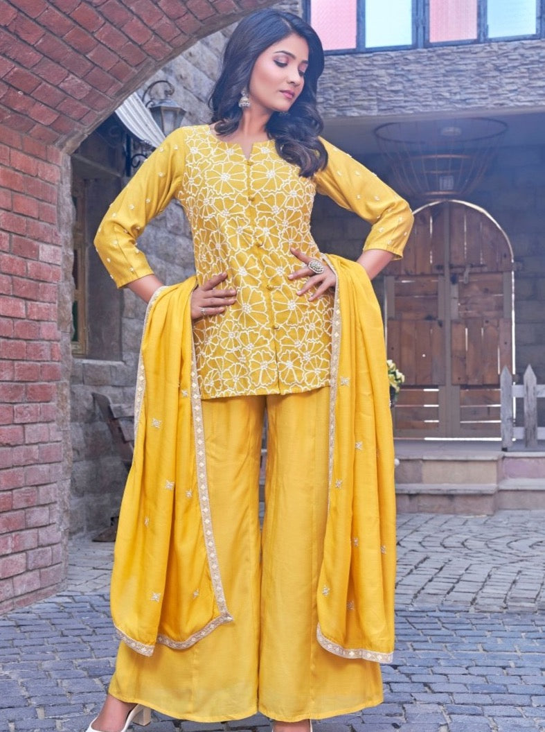 Lemon Modal Fusion Wedding Suit Set - Payal