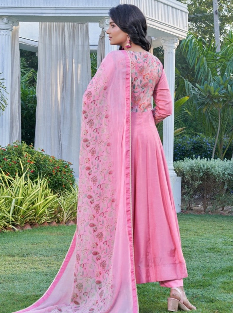 Light Cherry Muslin Flared Wedding Suit Set - Payal