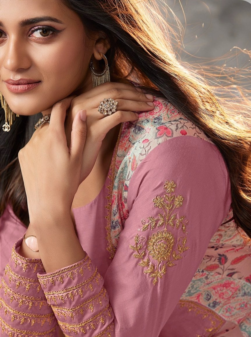 Light Pink Viscose Flair Suit Set - Payal