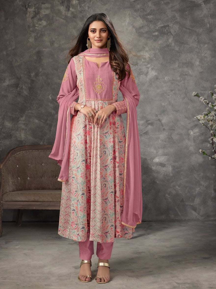 Light Pink Viscose Flair Suit Set - Payal