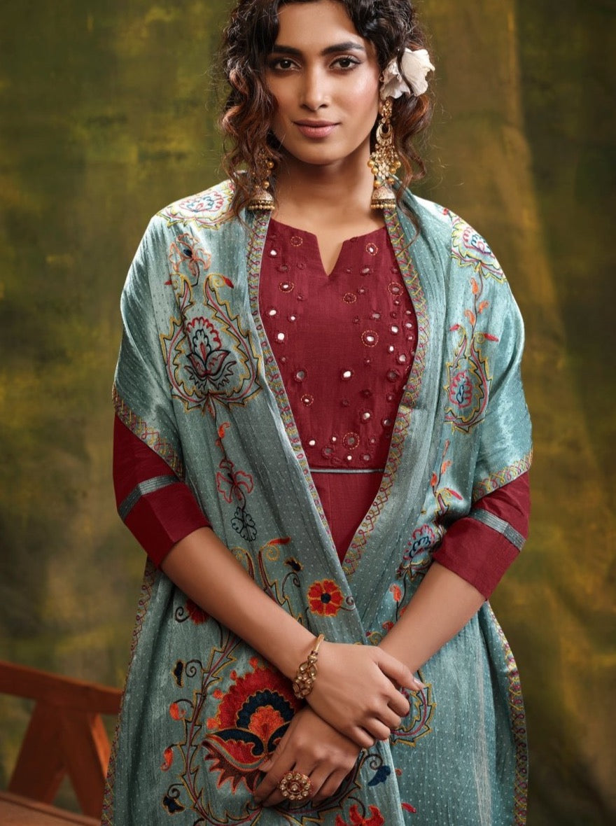 Maroon Aline Festive Suit Suit - Payal