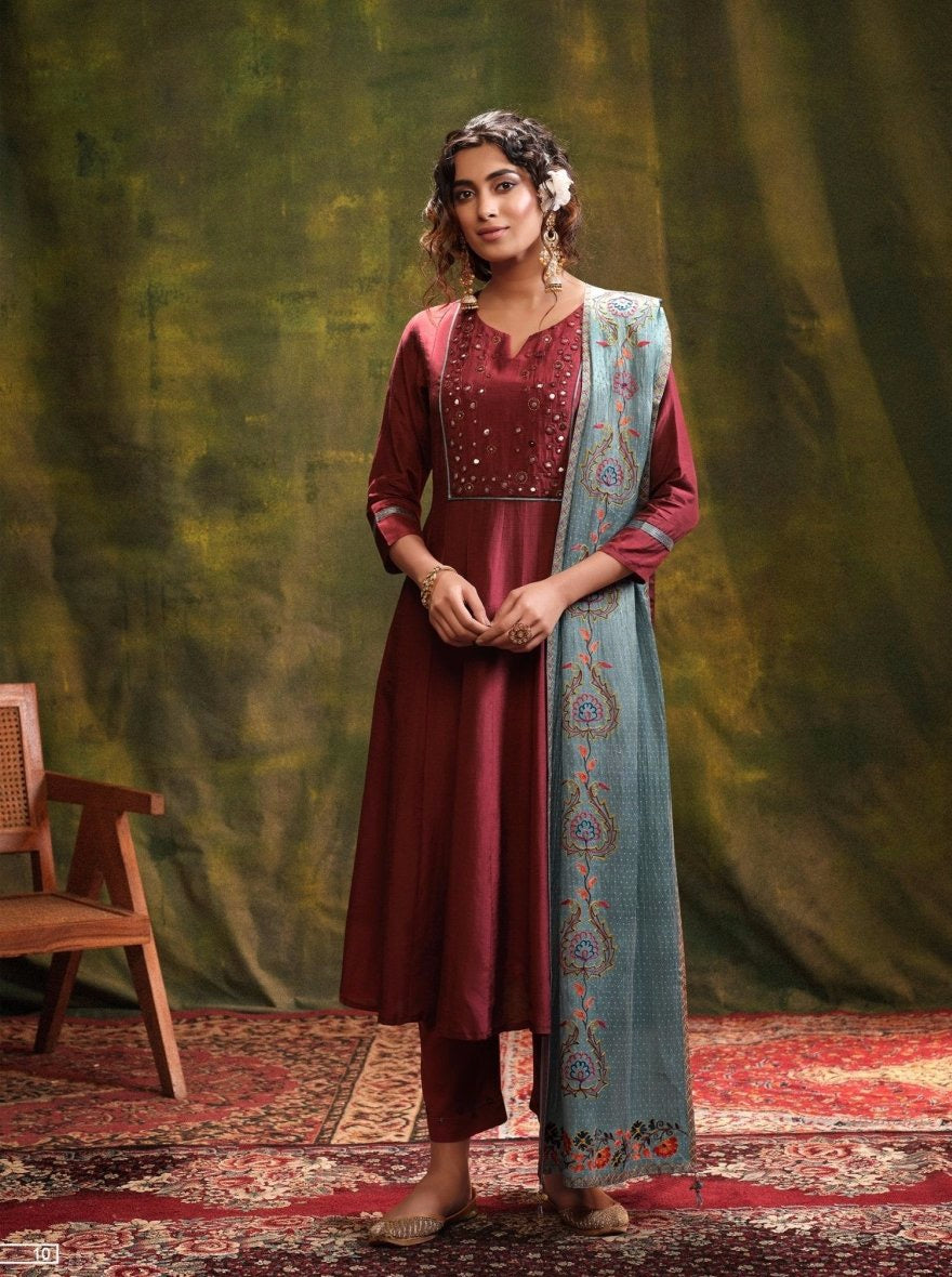 Maroon Aline Festive Suit Suit - Payal