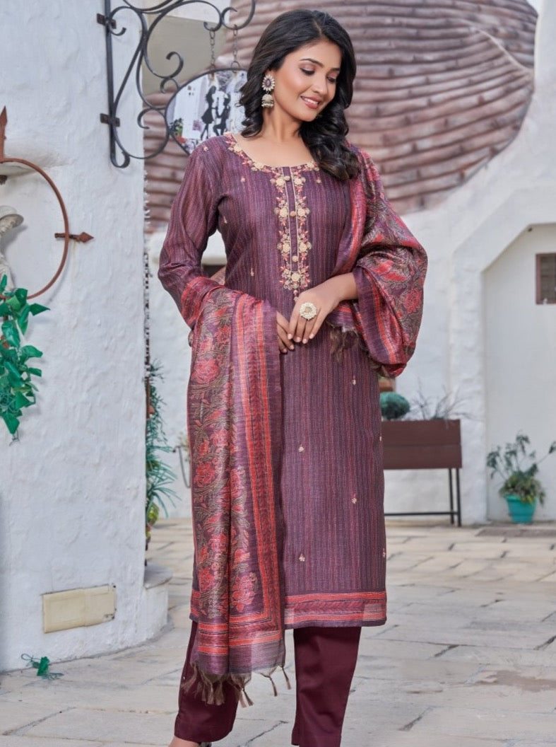 Maroon Art Silk Straight Festive Suit Set - Payal