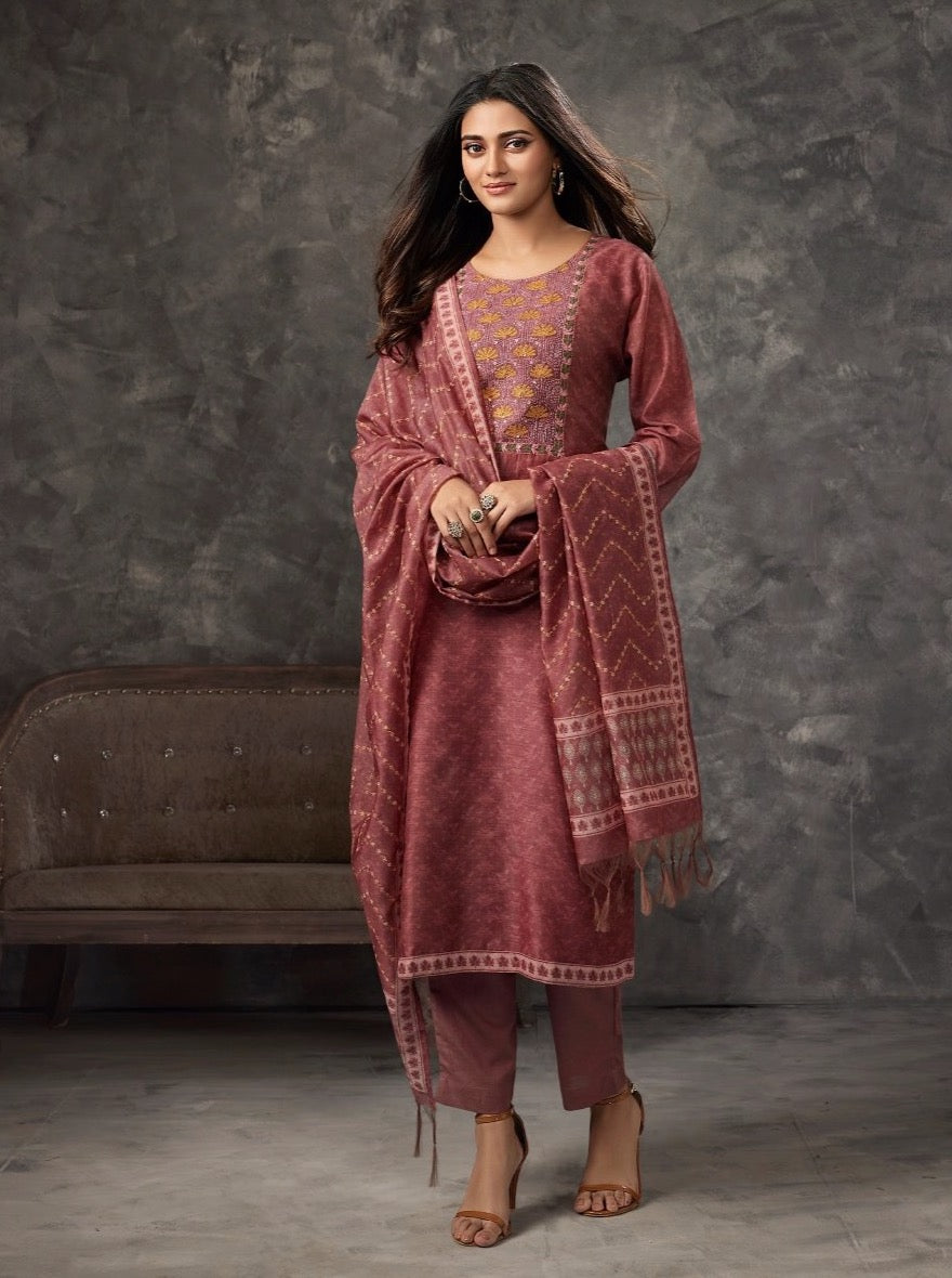 Maroon Cotton Straight Cut Suit Set - Payal