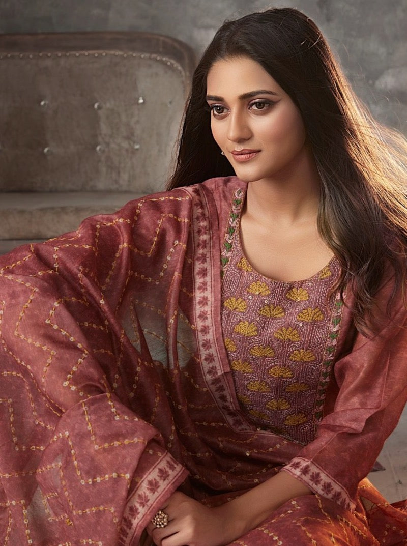 Maroon Cotton Straight Cut Suit Set - Payal