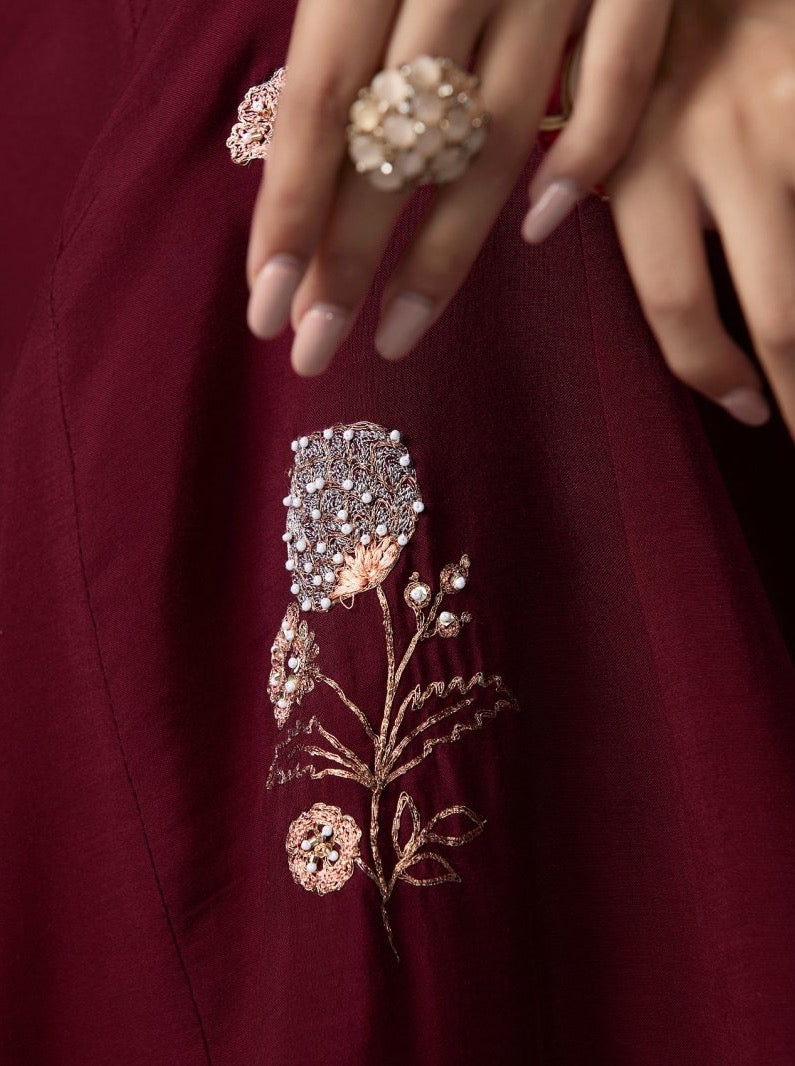 Maroon Muslin Aline Suit Set - Payal