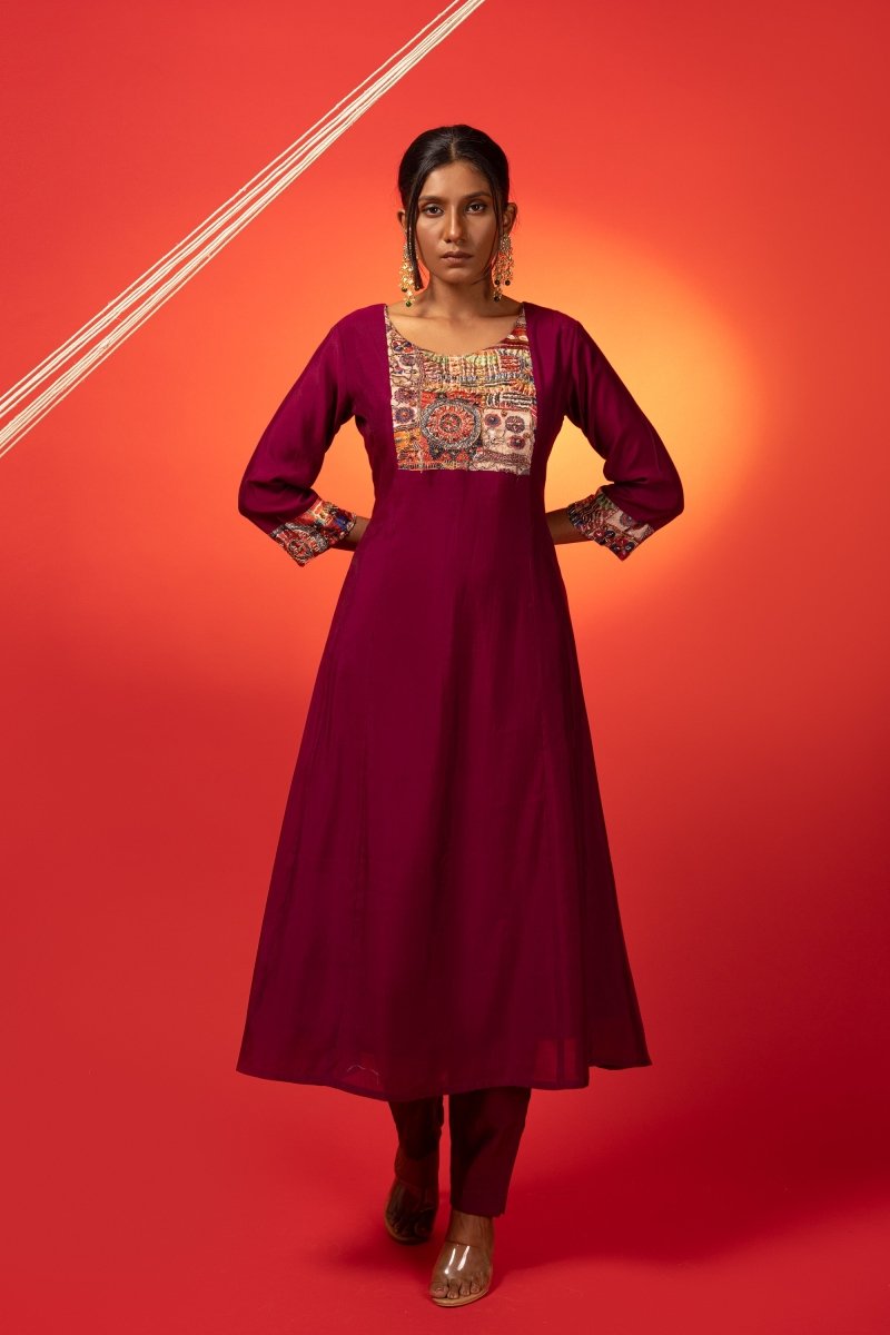 Maroon Silk Chanderi Kurta Set - Payal