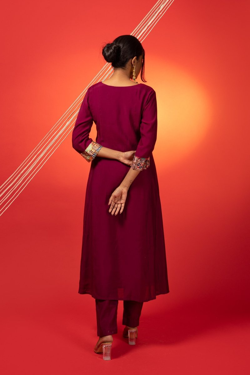 Maroon Silk Chanderi Kurta Set - Payal