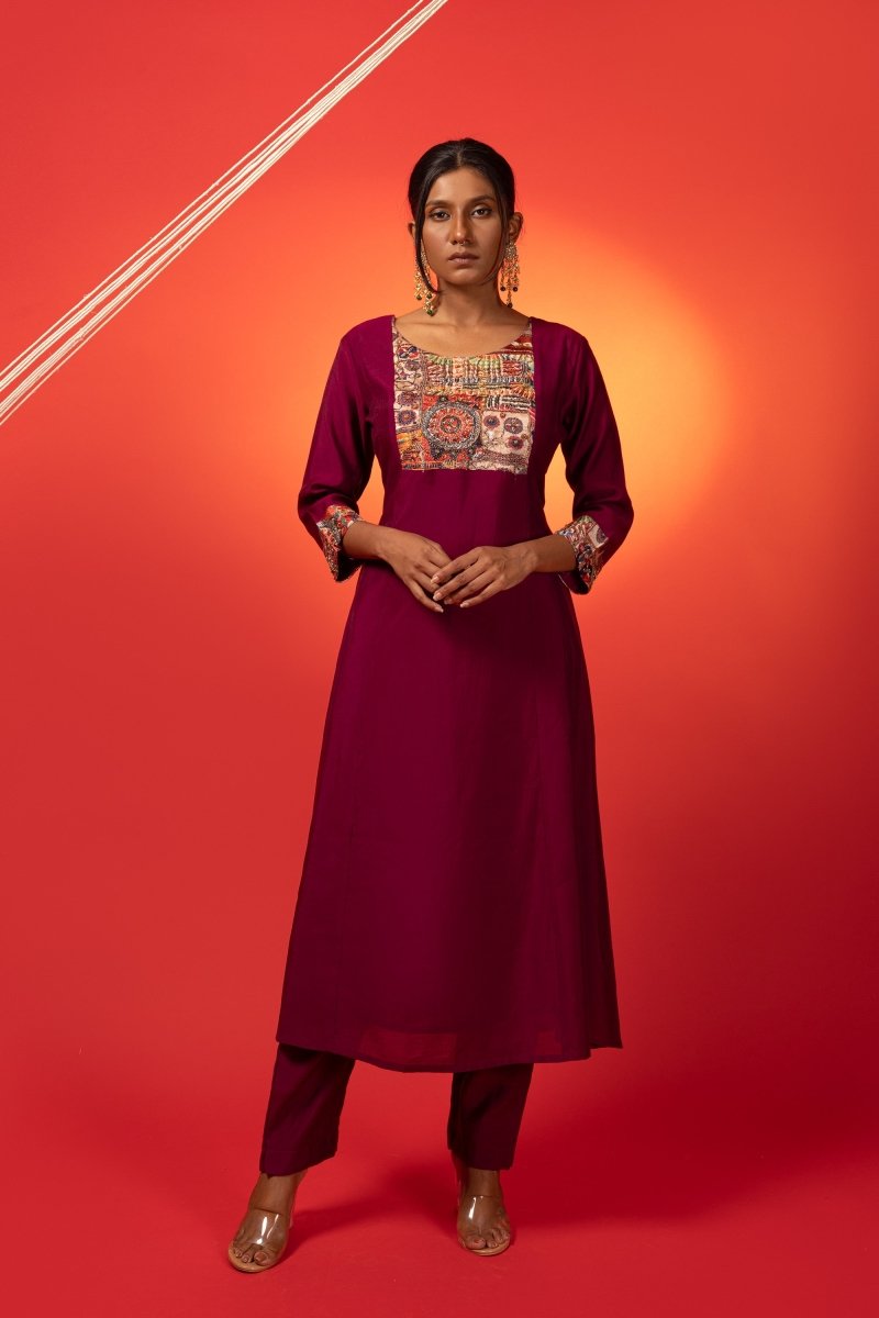 Maroon Silk Chanderi Kurta Set - Payal