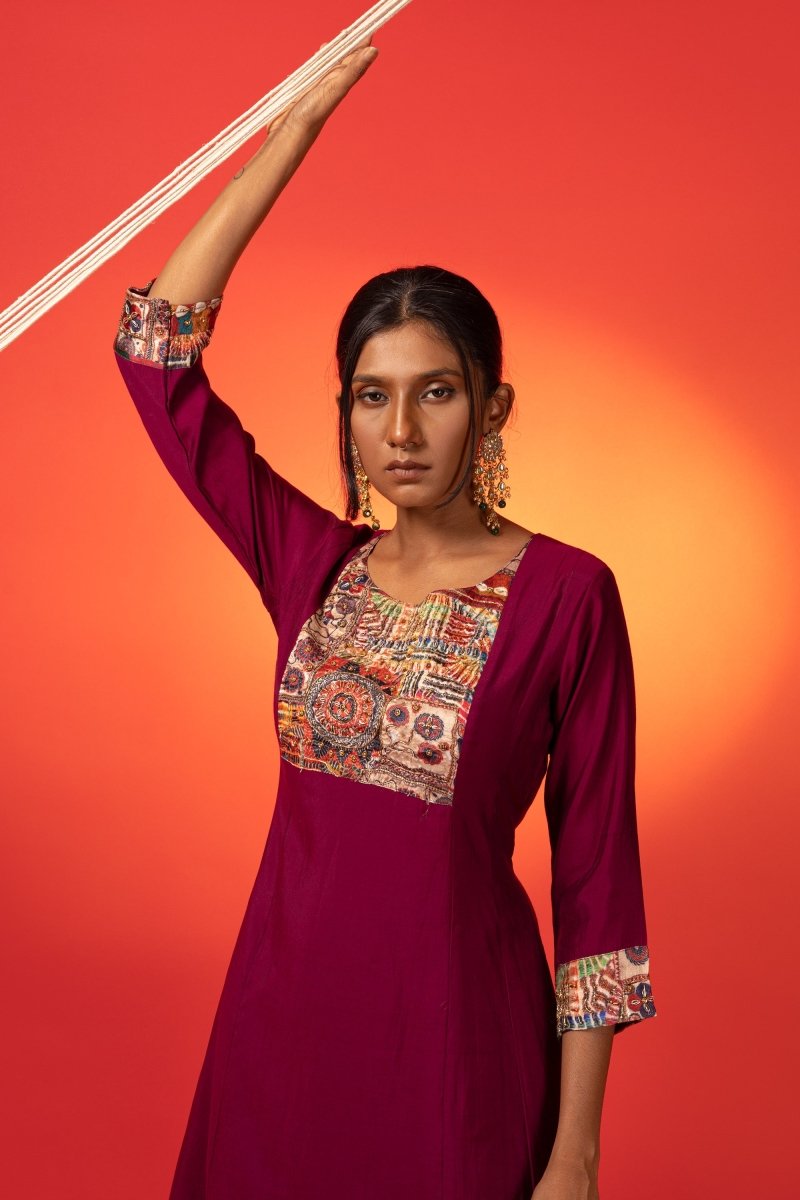 Maroon Silk Chanderi Kurta Set - Payal