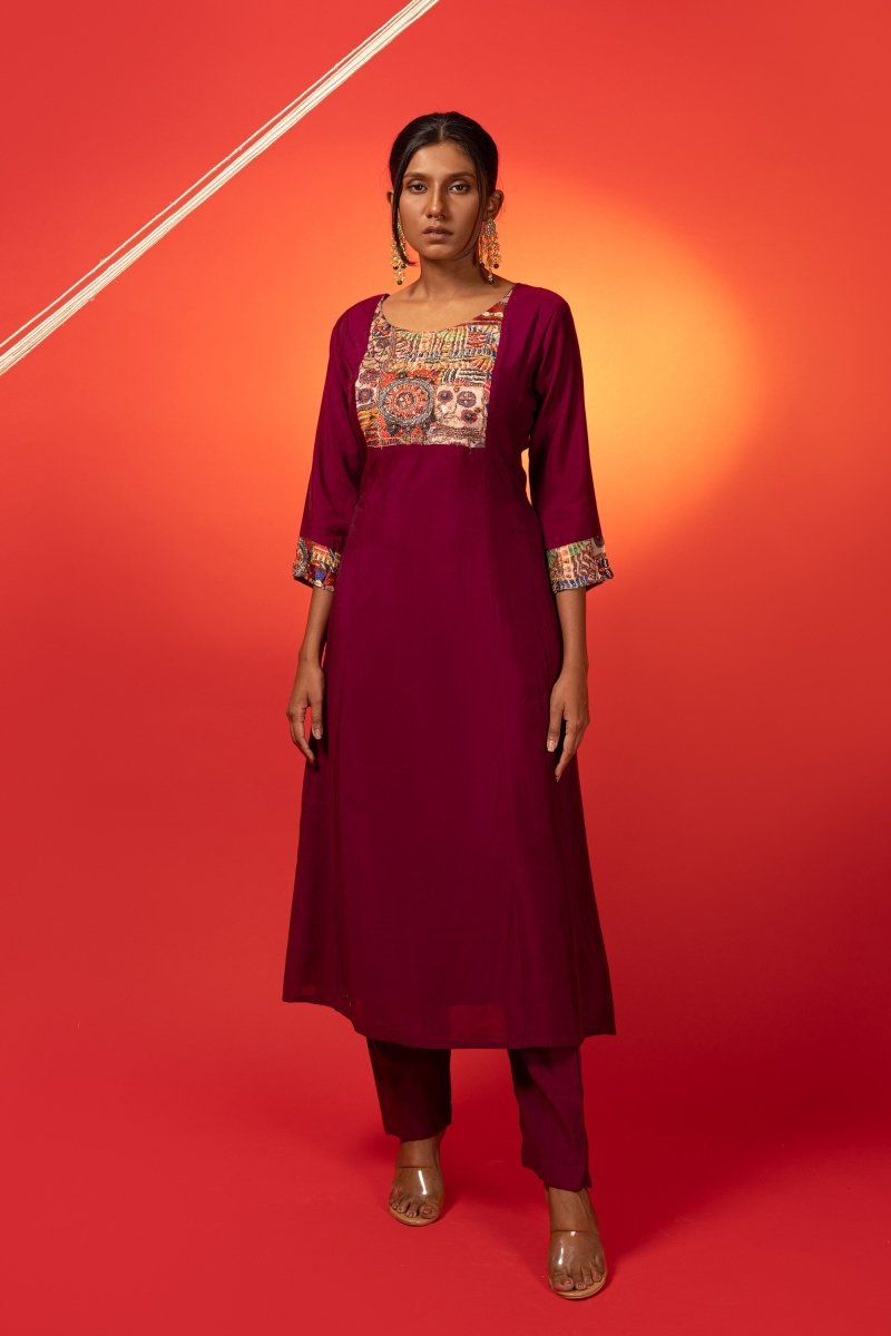 Maroon Silk Chanderi Kurta Set - Payal