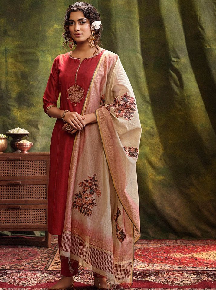 Maroon Straight Cut Suit Set - Payal