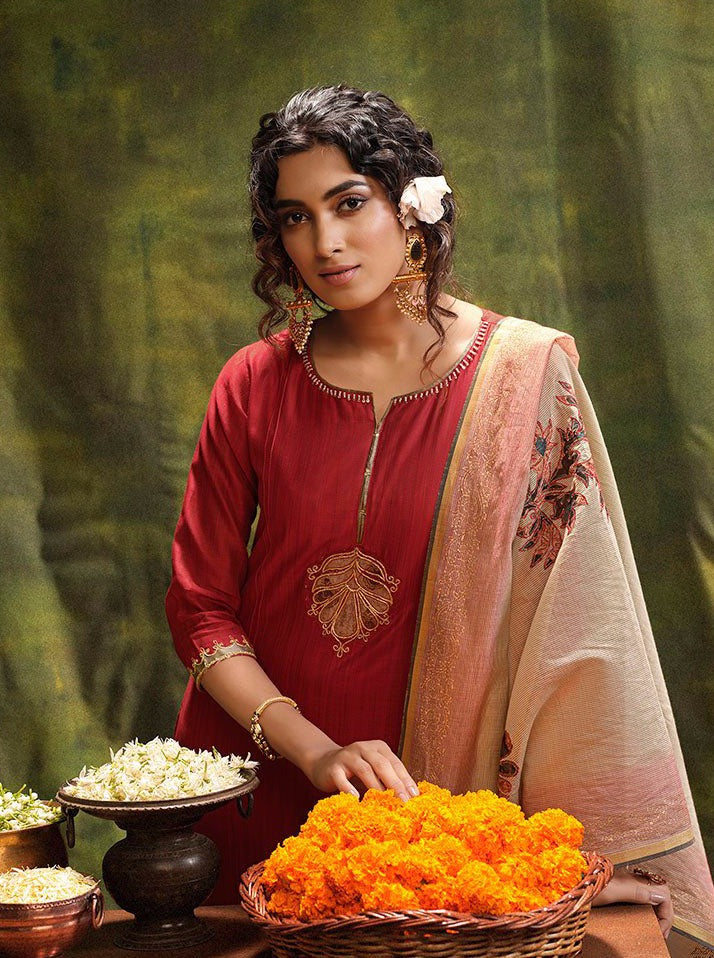 Maroon Straight Cut Suit Set - Payal