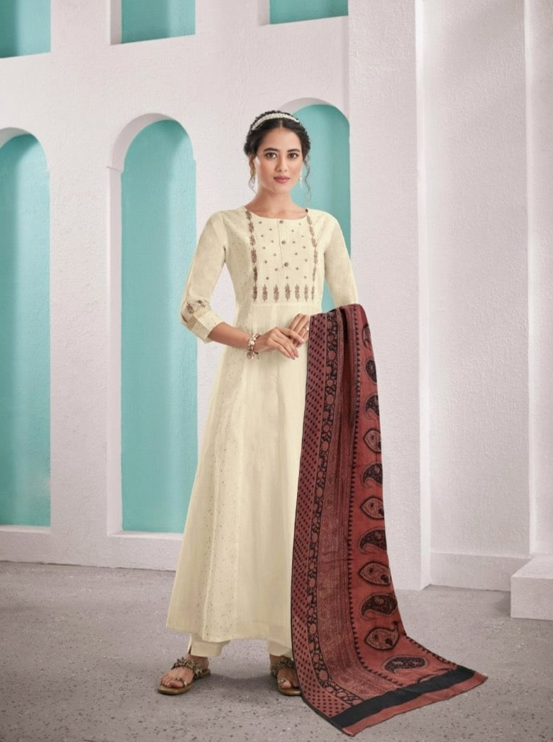 Milky White Suit Set - Payal