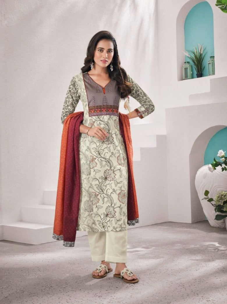 off White Printed Suit Set - Payal