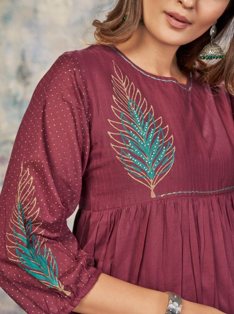 Onion Mal Cotton Flared Kurti Dress - Payal