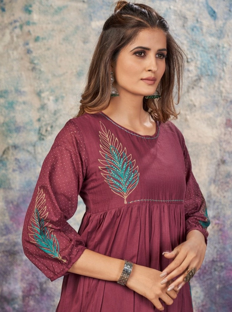 Onion Mal Cotton Flared Kurti Dress - Payal