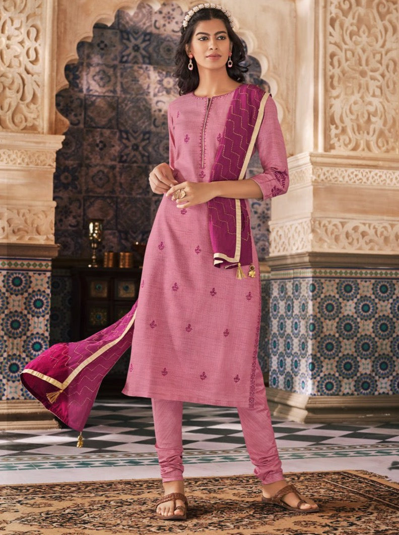 Payal Designer Ethnic Wear Straightcut Festive Silk 3-4 Sleeve Smart Look Online Churidar Suit - Payal