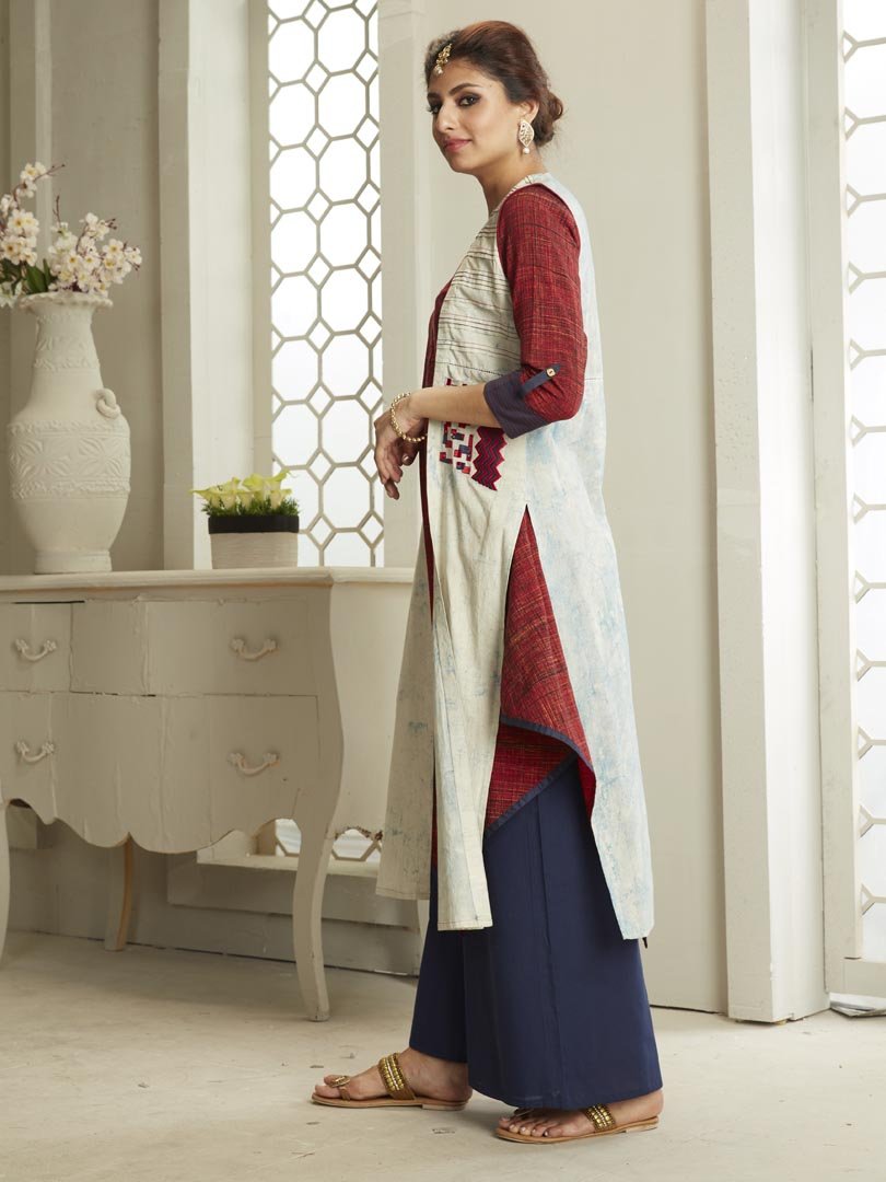 Payal Designer Party Wear Kurta Suit Maroon Cotton Aline Smart Look Stitched Palazzo Suit With Separate Jacket - Payal