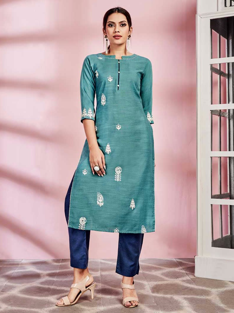Payal Designer Straight Cut Ethnic Wear Different Look Aari Work Online Kurta-Kurti - Payal
