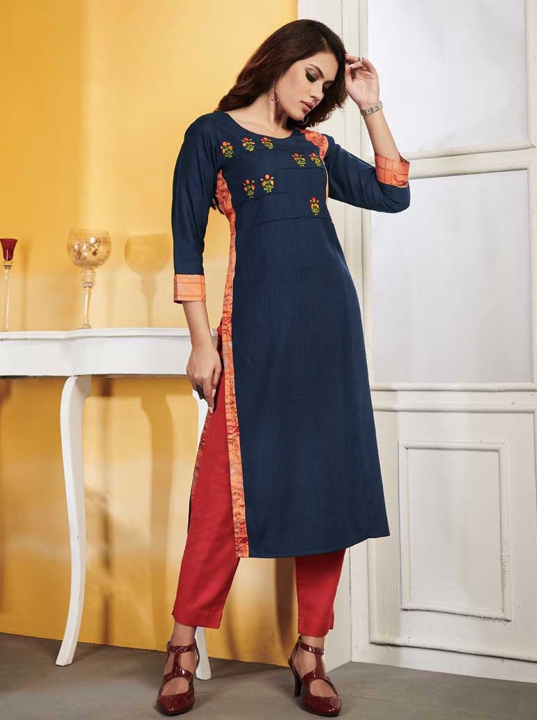 Payal Designer Straight Cut Resham Work Ethnic Wear Online Kurta-Kurti - Payal
