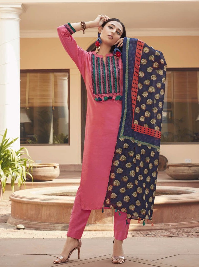 Payal Designer Straight Cut Smart Look 3-4 Sleeve Casul Ethnic Wear Online Pent Suit. - Payal