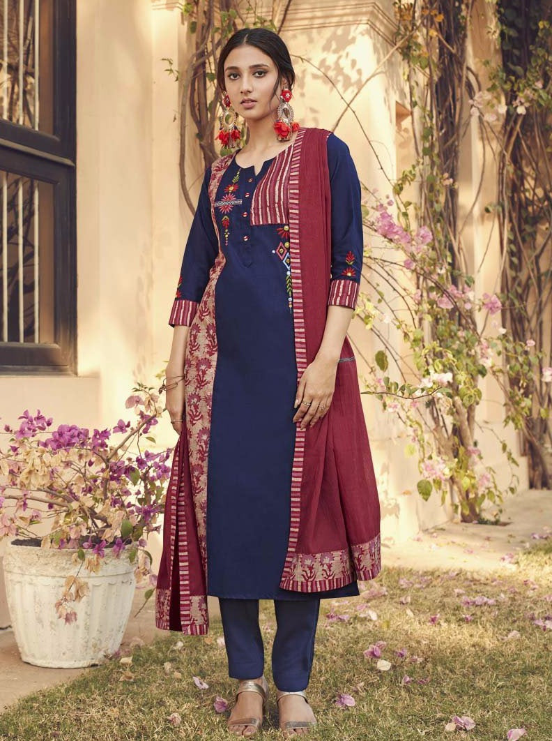 Payal Designer Straight Cut Smart Look 3-4 Sleeve Ethnice Wear Casul Hand Work Online Pent Suit - Payal