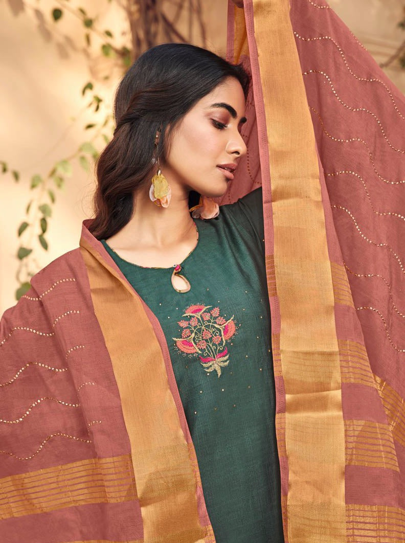 Payal Designer Straight Cut Smart Look 3-4 Sleeve Ethnice Wear Resham Work Online Pent Suit - Payal