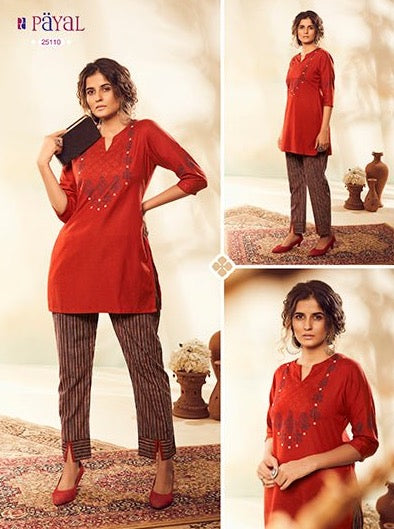 Payal Designer Straight Cut Smart Look Ethnic Wear Online Kurta With Pent - Payal