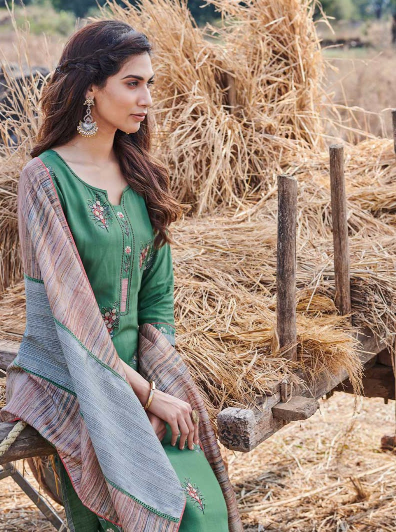 Payal Designer Straight Cut Smart Look Reyon 3-4 Sleeve Resham Work Ethnic Wear Online Pent Suit - Payal