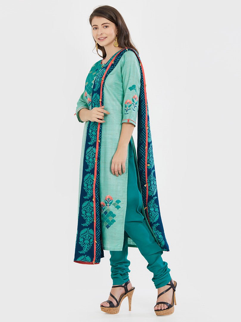 Payal Designer Straightcut Sky Blue Fastive 3-4 Sleeve Smart Look Online Churidar Suit - Payal