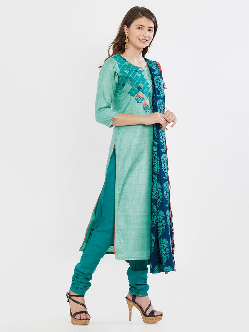 Payal Designer Straightcut Sky Blue Fastive 3-4 Sleeve Smart Look Online Churidar Suit - Payal