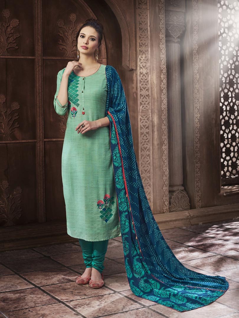 Payal Designer Straightcut Sky Blue Fastive 3-4 Sleeve Smart Look Online Churidar Suit - Payal