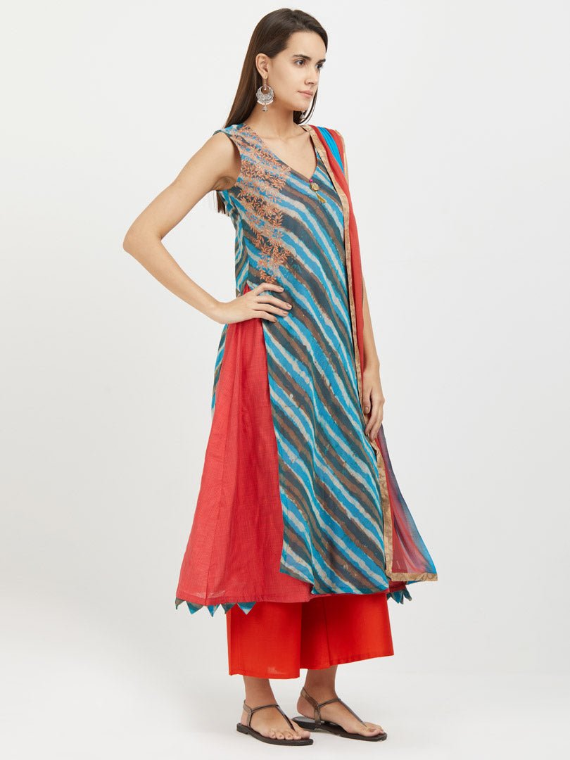 Payal Designer Wear Royal Look Sleeveless Smart Aline Palazzo Suit Stitched Womens Dress - Payal