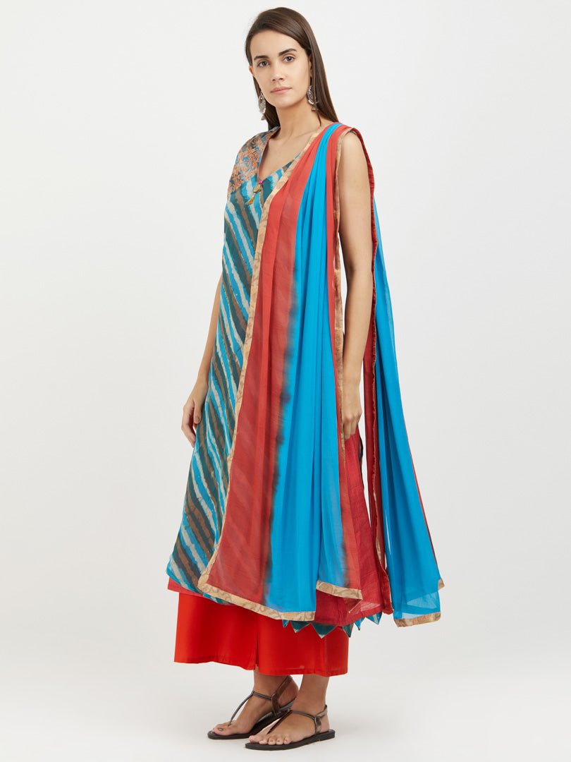 Payal Designer Wear Royal Look Sleeveless Smart Aline Palazzo Suit Stitched Womens Dress - Payal