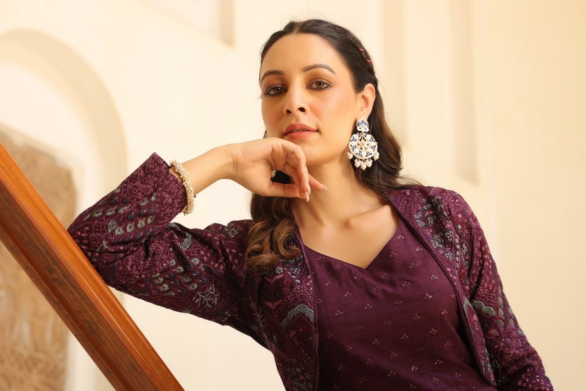 PAYAL Flared Suit Set with Embroidered Jacket - Payal