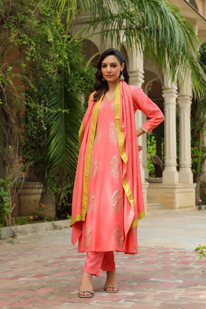 PAYAL Gold Printed Flared Suit Set - Payal