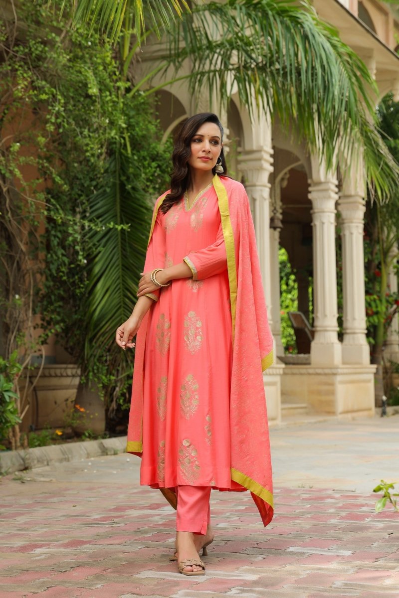 PAYAL Gold Printed Flared Suit Set - Payal