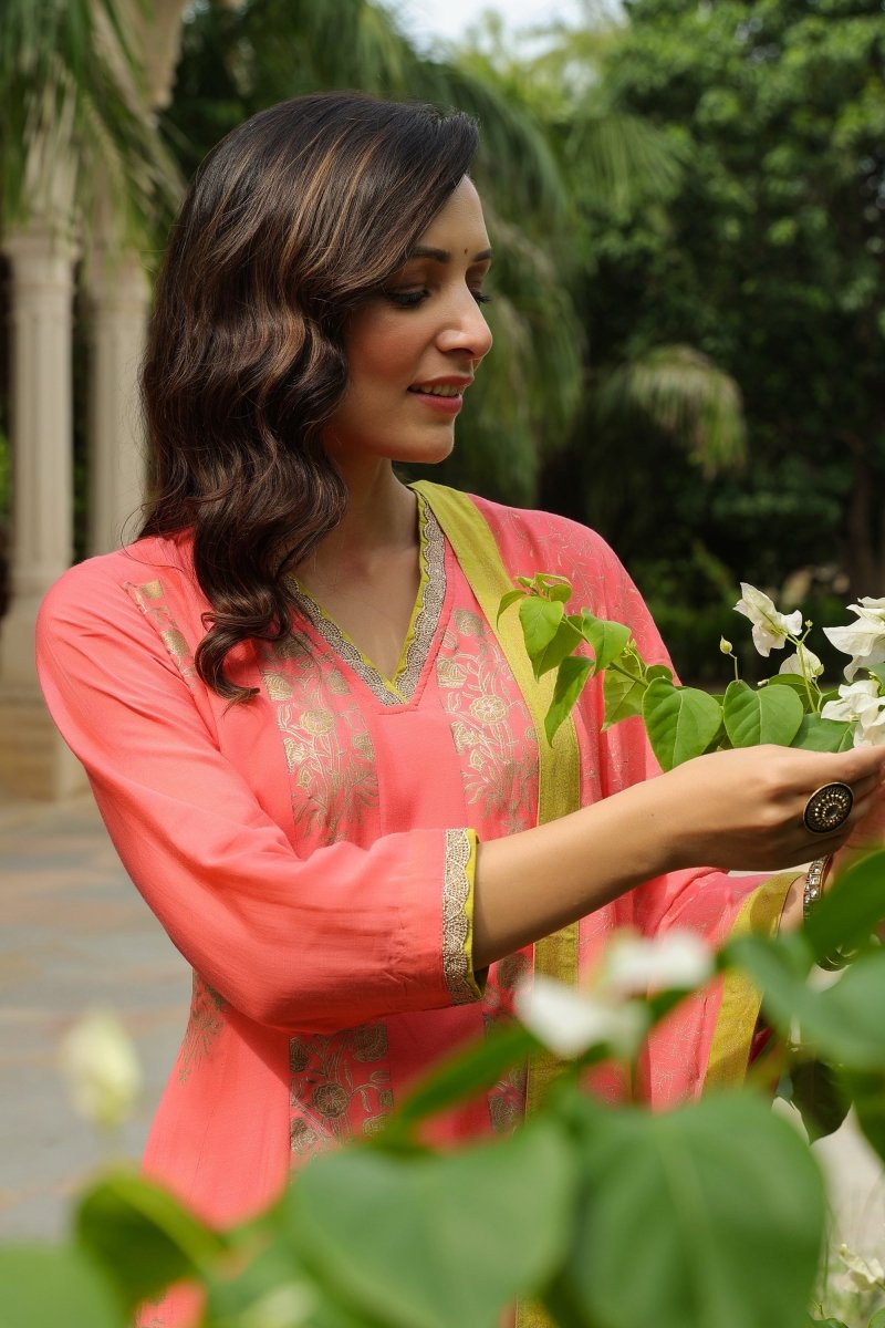 PAYAL Gold Printed Flared Suit Set - Payal