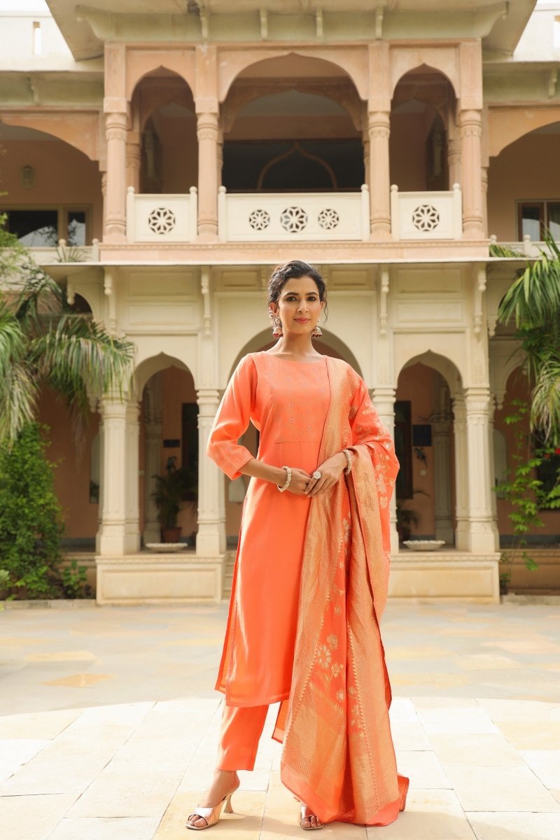 PAYAL Peach Straight Suit Set - Payal