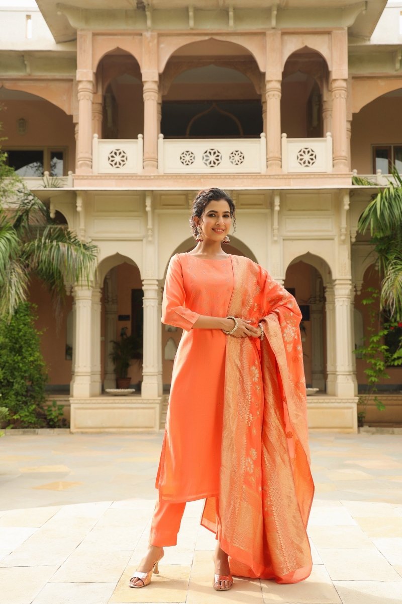 PAYAL Peach Straight Suit Set - Payal