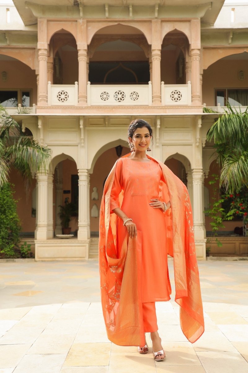 PAYAL Peach Straight Suit Set - Payal