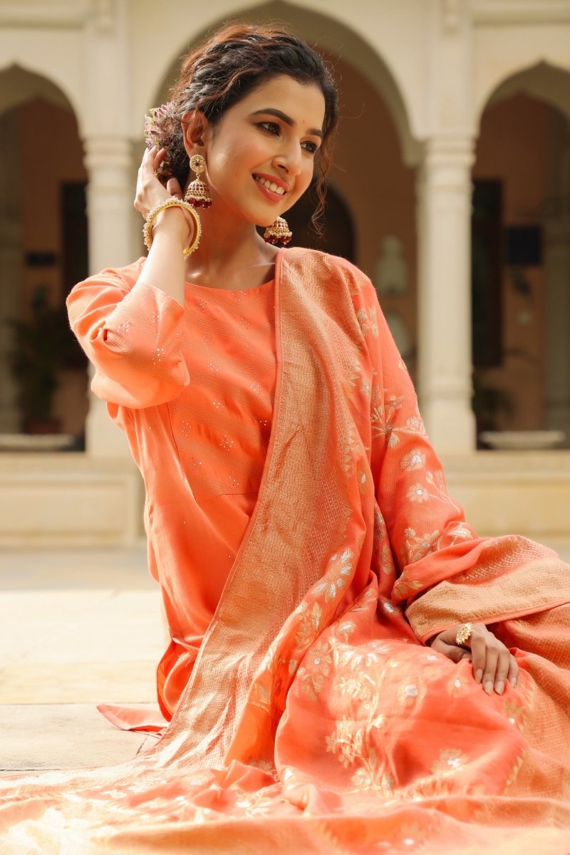 PAYAL Peach Straight Suit Set - Payal