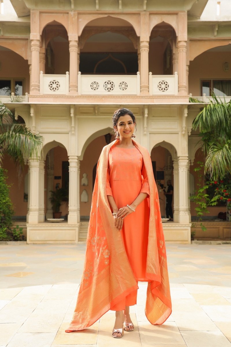 PAYAL Peach Straight Suit Set - Payal