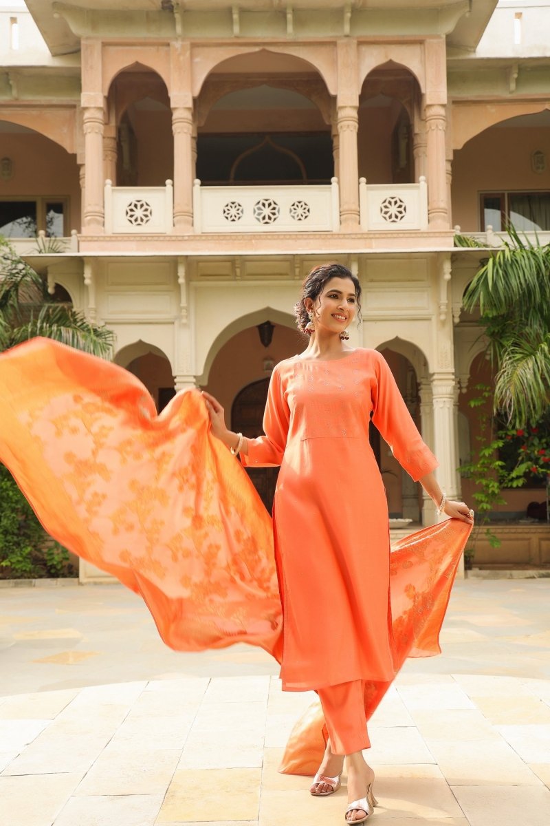 PAYAL Peach Straight Suit Set - Payal