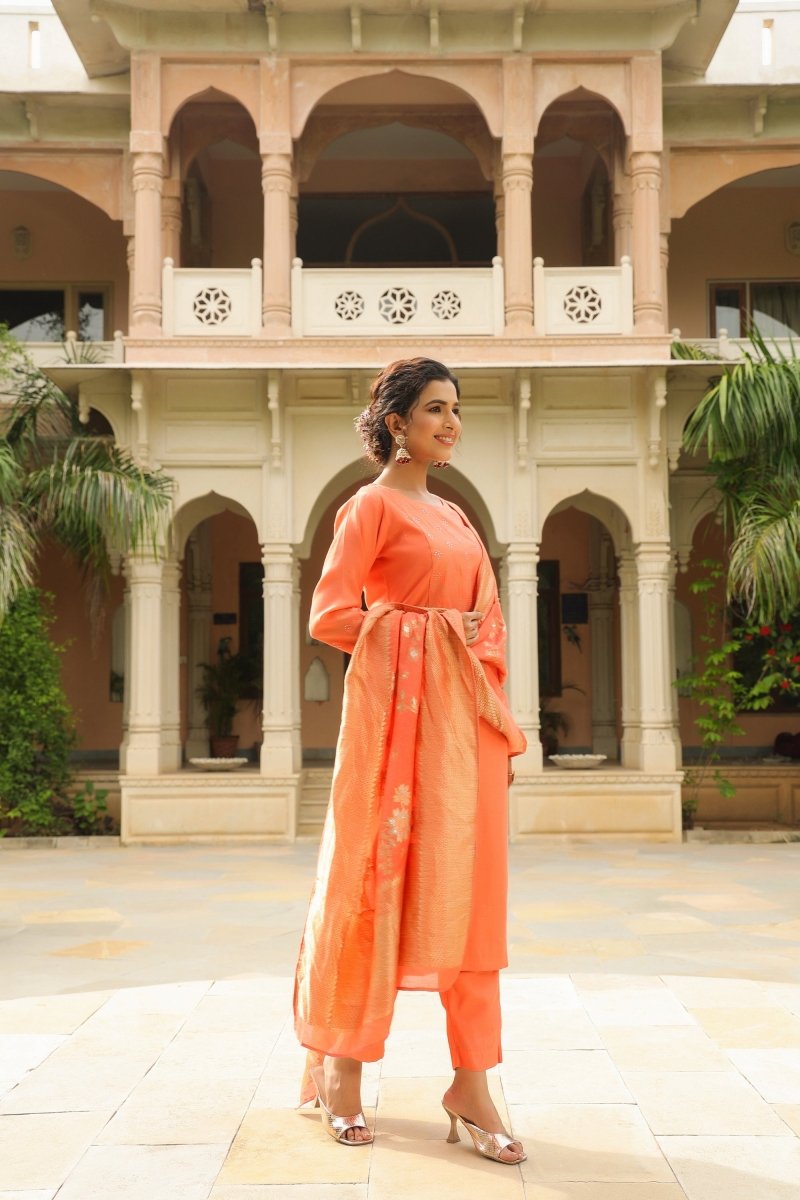 PAYAL Peach Straight Suit Set - Payal