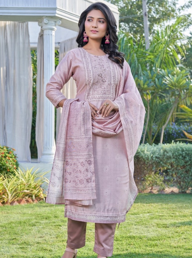 Peach Art Tussar Straight Suit Set - Payal