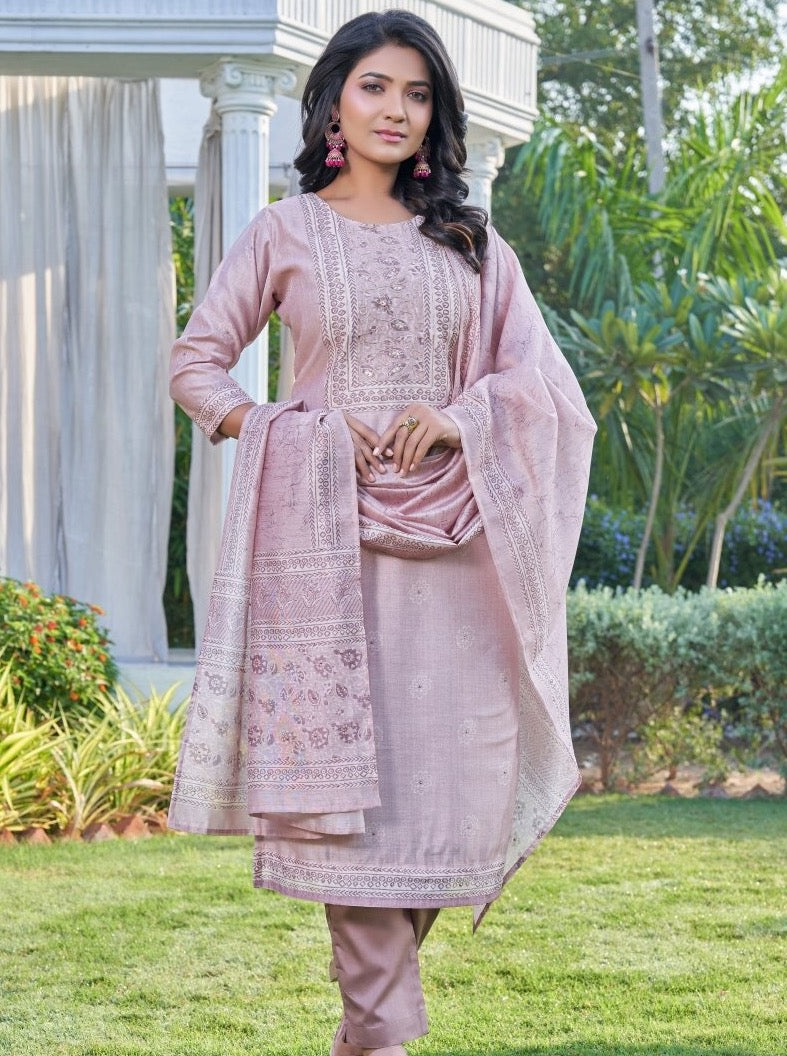 Peach Art Tussar Straight Suit Set - Payal