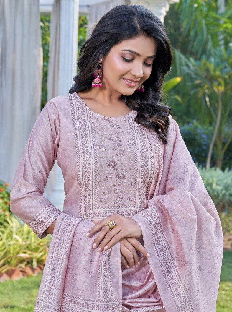 Peach Art Tussar Straight Suit Set - Payal